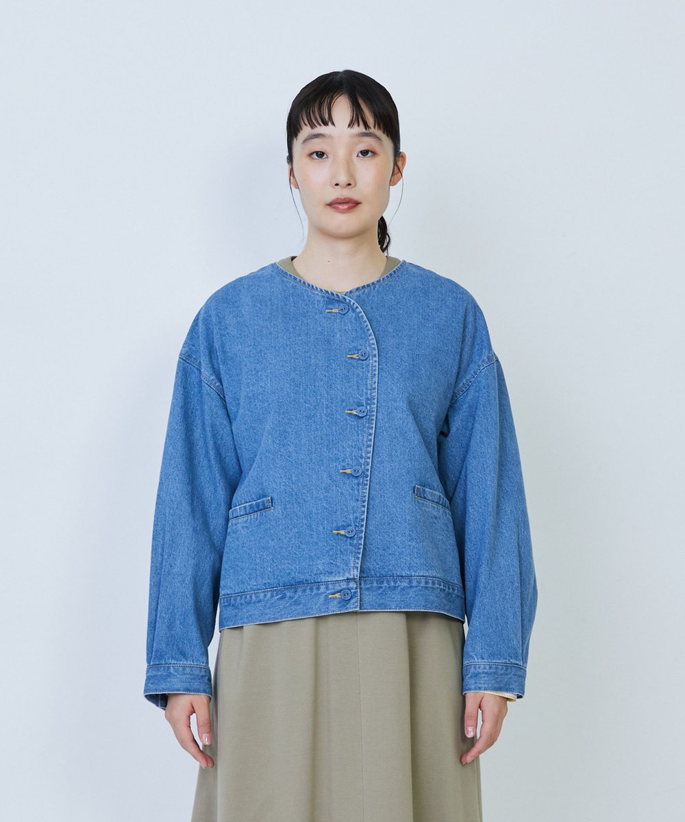LOISIR デニムノーカラージャケット ライトブルー