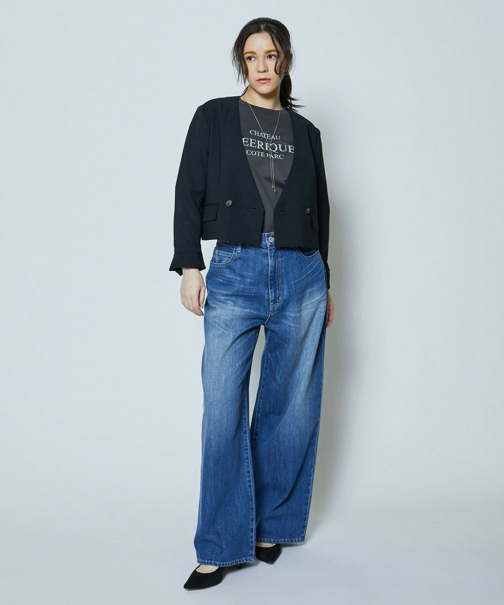 feerique 麻調メッシュノーカラーショートジャケット ブラック