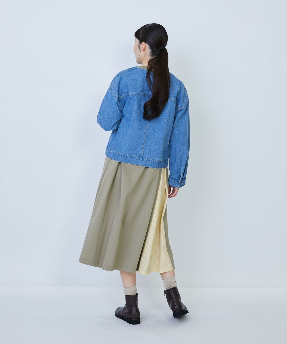LOISIR デニムノーカラージャケット ライトブルー