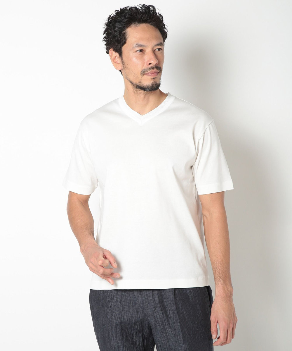 MEN'S BIGI 60/2マーセライズジャージVネックTEE ホワイト