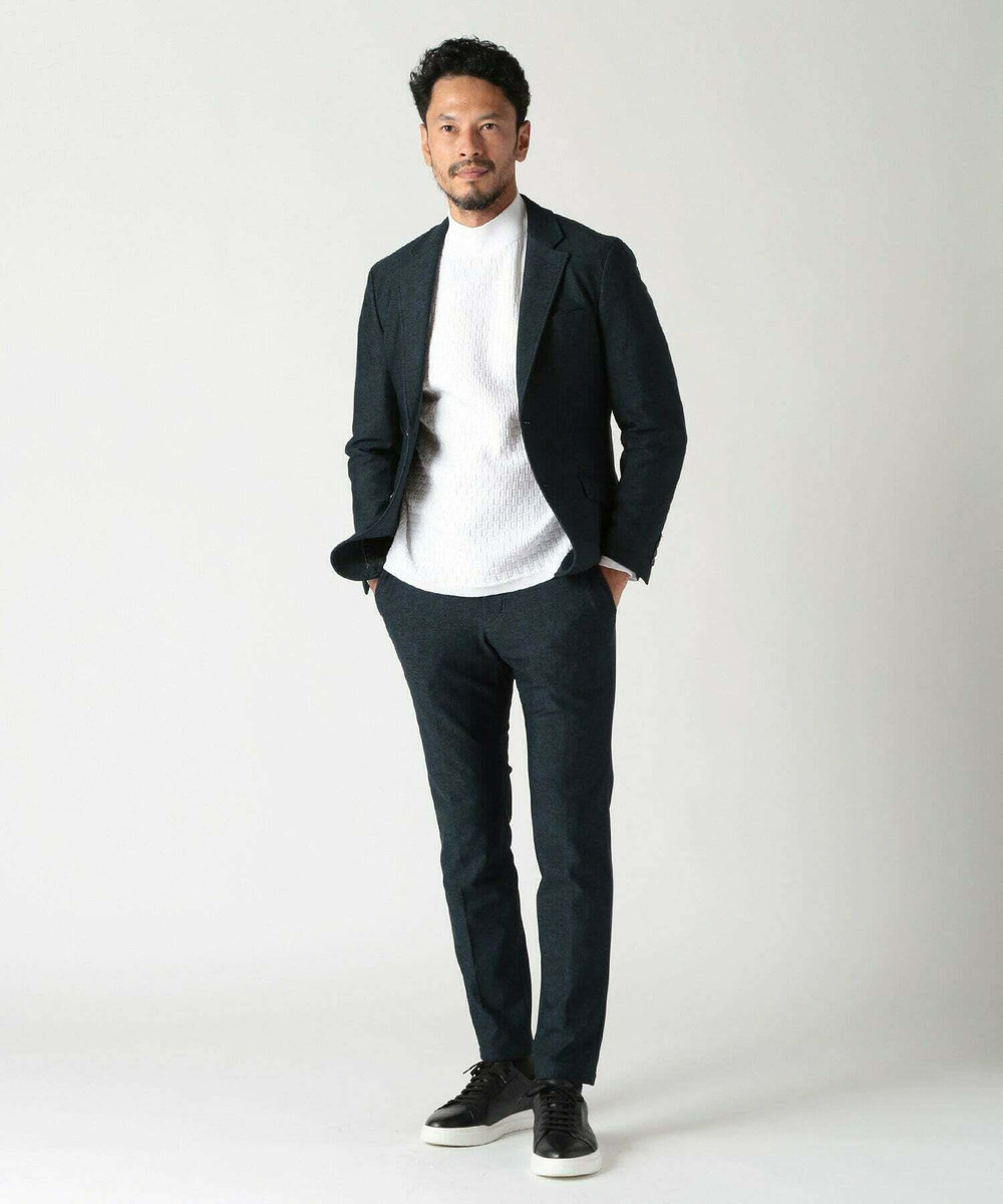 MEN'S BIGI 【ACTIVE TAILOR/アクティブテイラー】ヒートパフォーマーツイード調プリントスラックスパンツ ネイビー