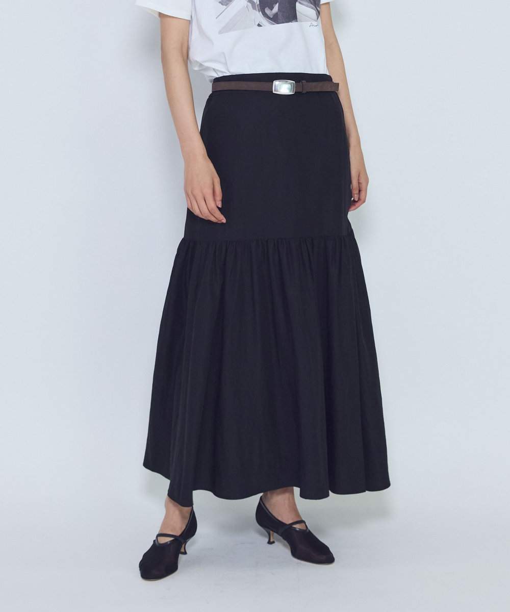 1er Arrondissement フィブリルポプリンティアードスカート ブラック