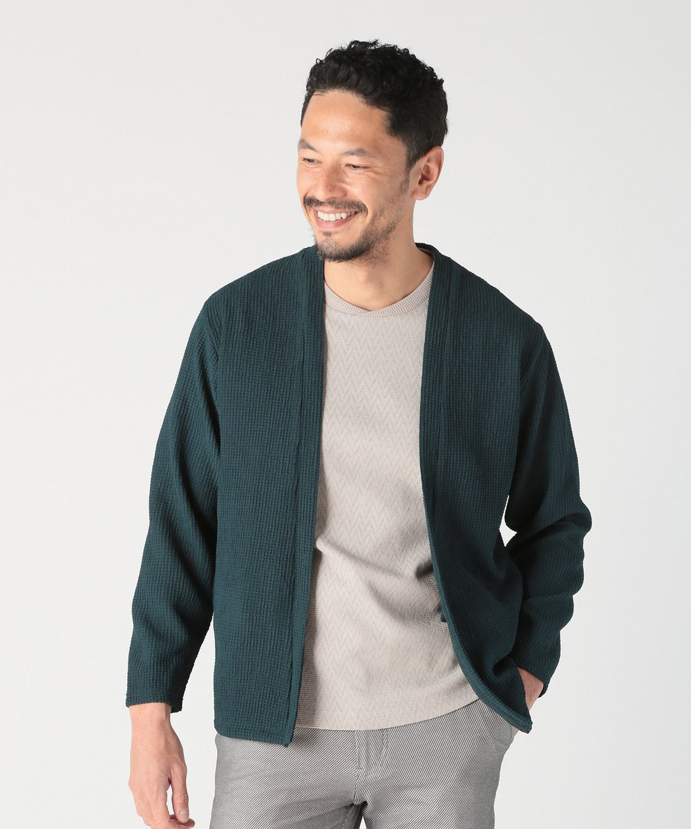 MEN'S BIGI ワッフルシアサッカー素材カーディガン グリーン