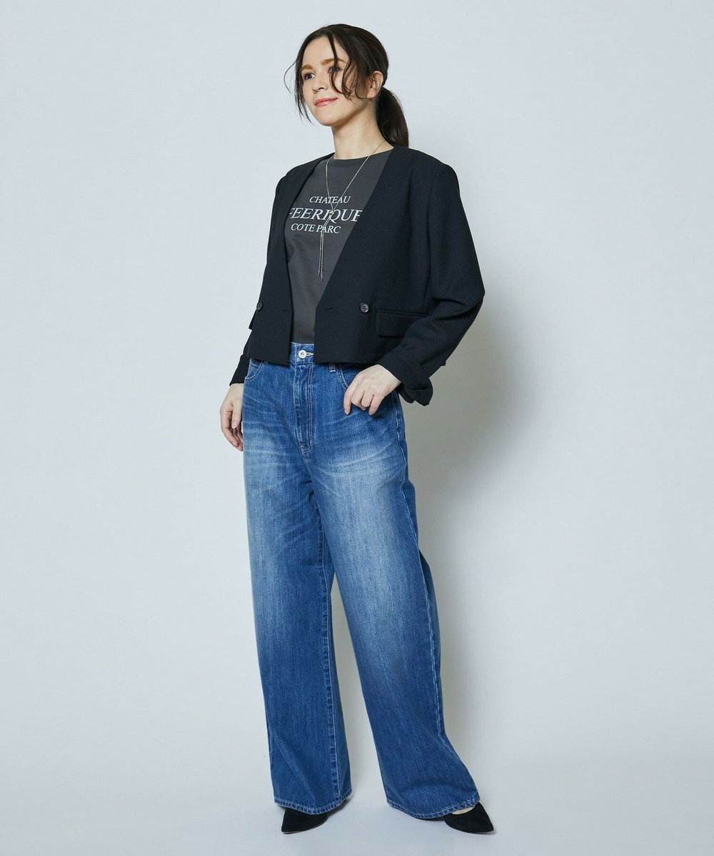 feerique 麻調メッシュノーカラーショートジャケット ブラック
