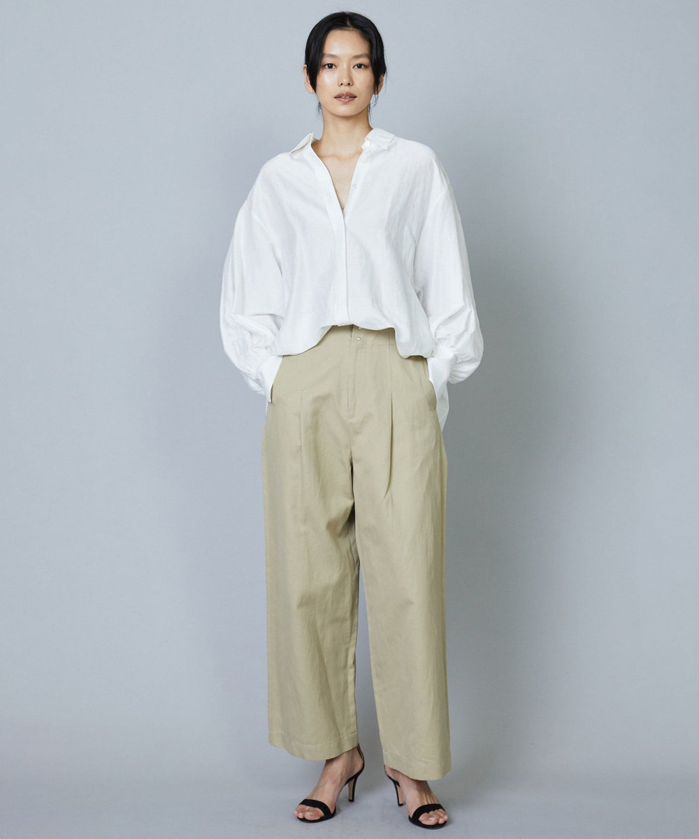 1er Arrondissement コットンヘンプツイルハイウエストパンツ ベージュ