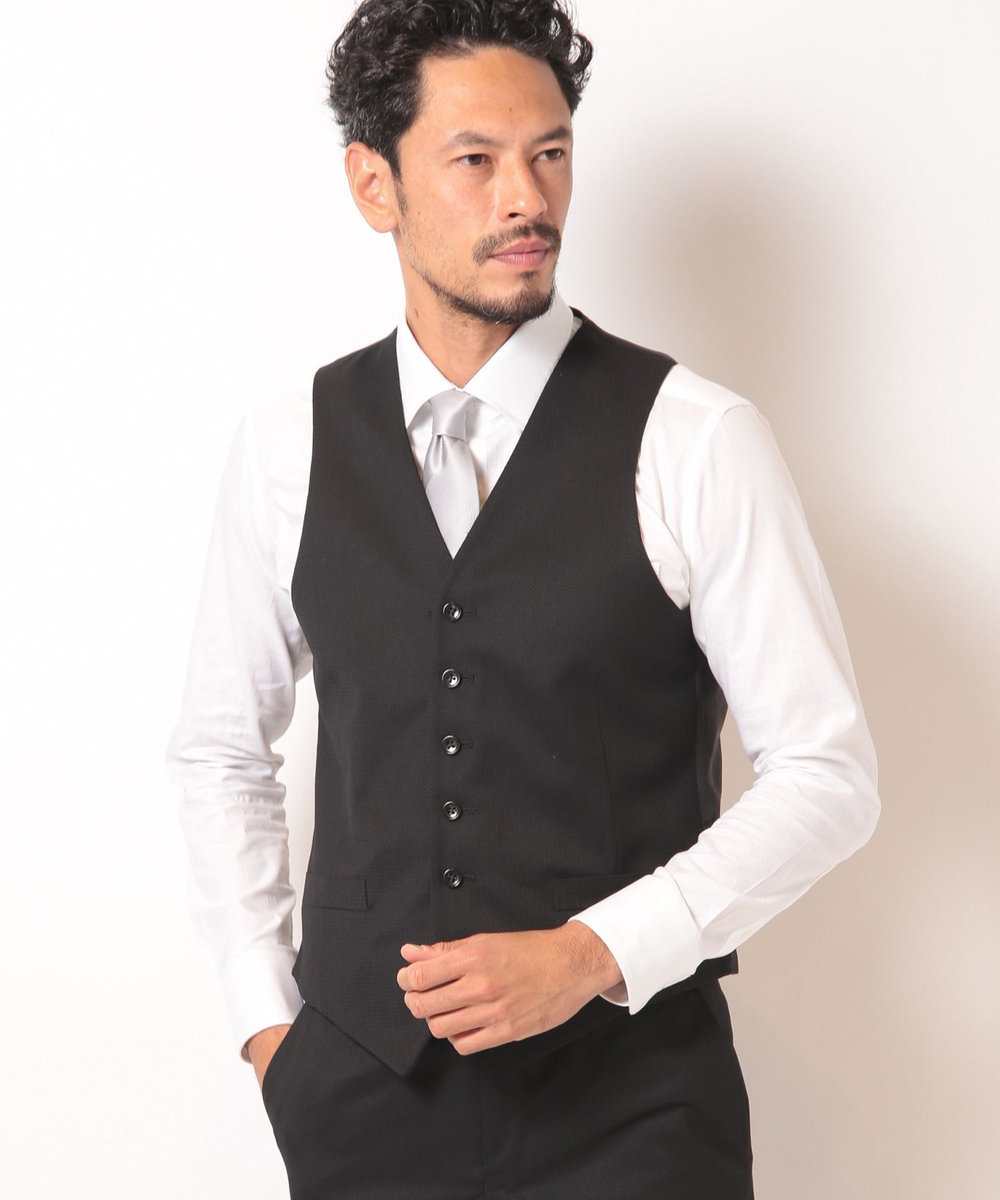 MEN'S BIGI シェブロンジャカードリバーシブルベスト＜同素材スーツあり＞ ネイビー