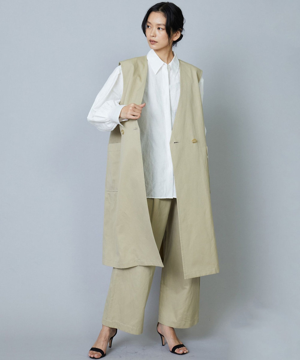 1er Arrondissement コットンヘンプツイルハイウエストパンツ ベージュ