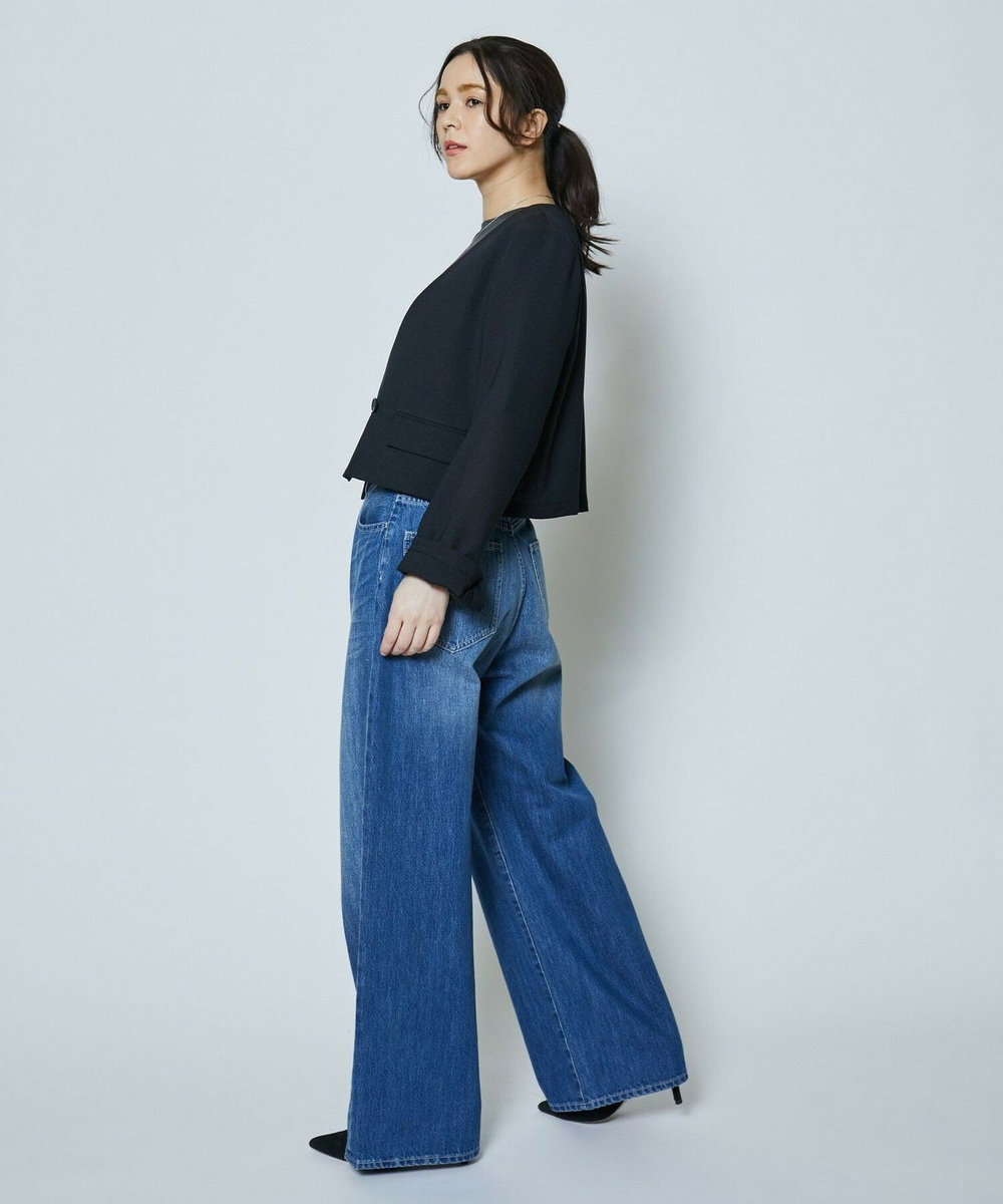 feerique 麻調メッシュノーカラーショートジャケット ブラック