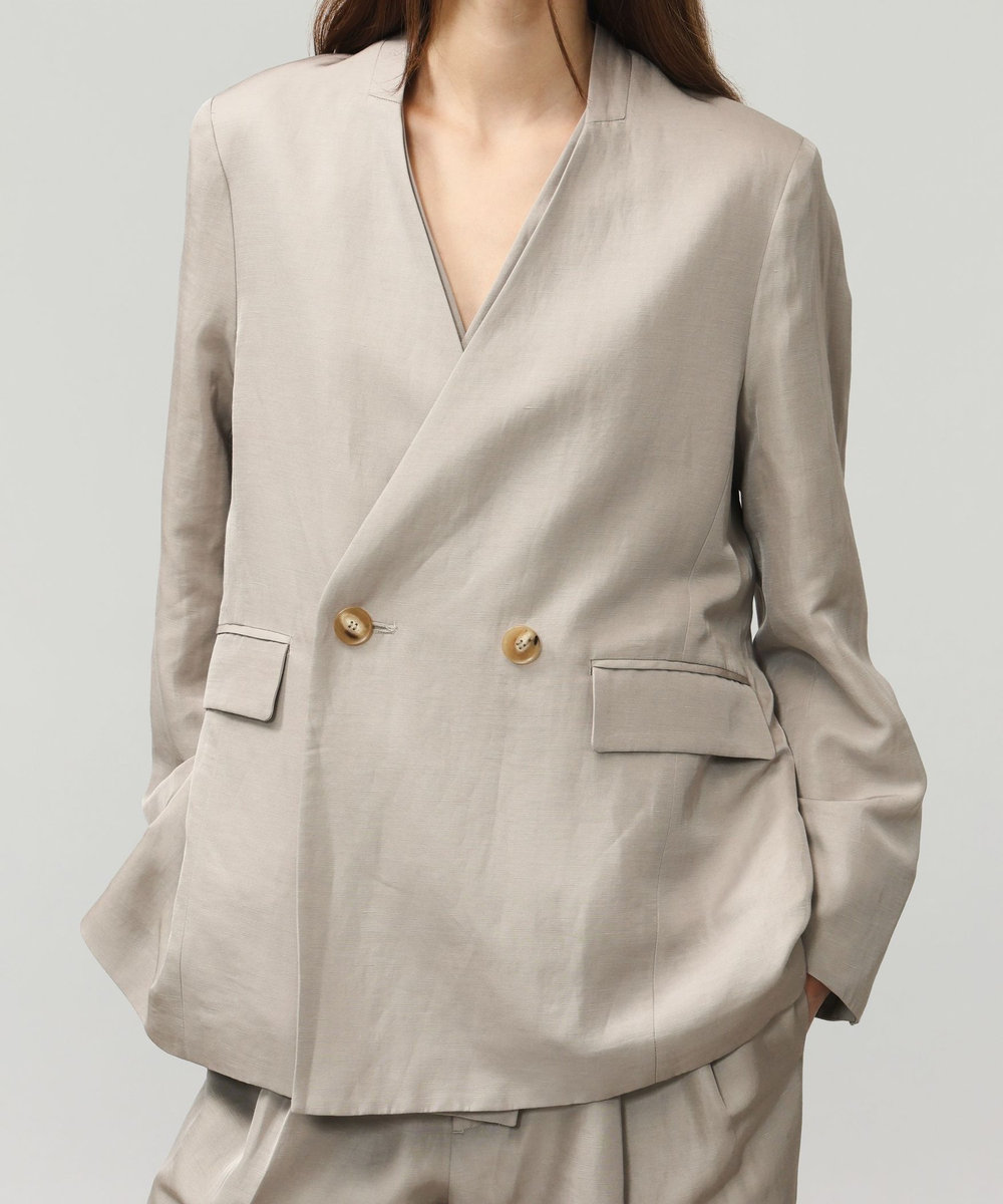 DÉPAREILLÉ TRIACETATE LINEN NO COLLAR JACKET / トリアセテートリネンノーカラージャケット ベージュ