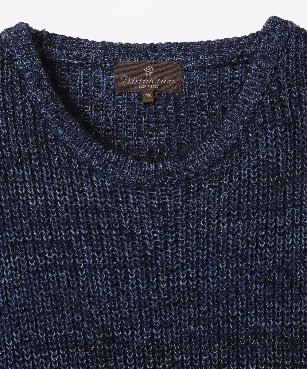 MEN'S BIGI キッドモヘアクルーネックニット ブルー