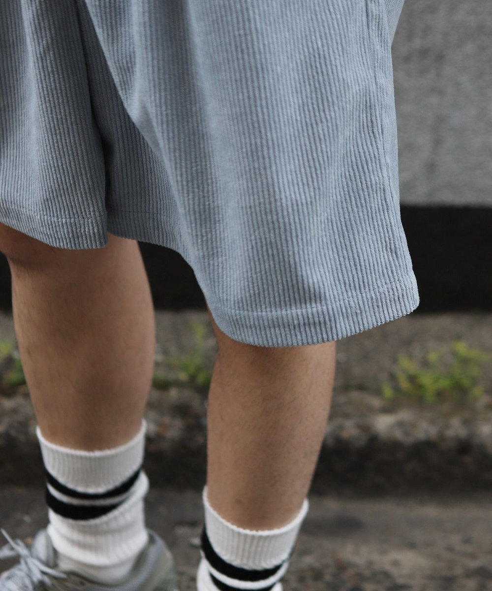 MEN'S BIGI サマーコーデュロイワイドハーフパンツ サックスブルー