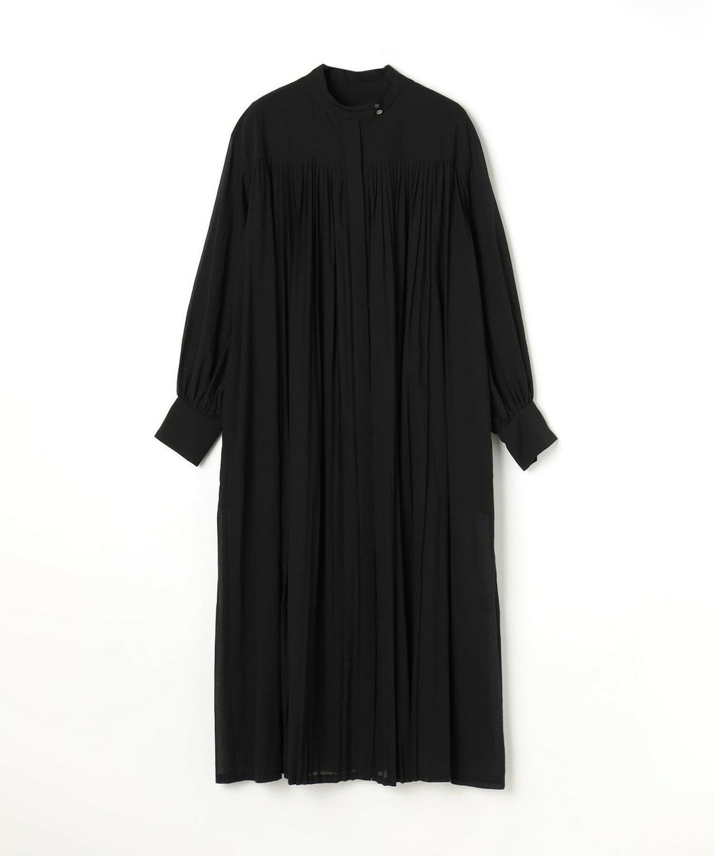 LOISIR エステルコットンシフォンプリーツ使いワンピース ブラック
