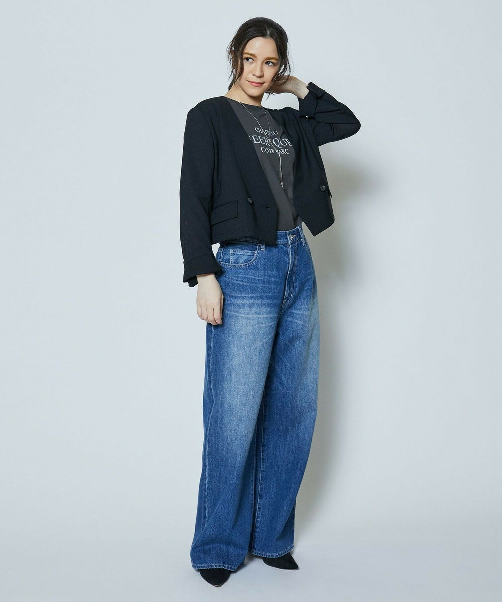 feerique 麻調メッシュノーカラーショートジャケット ブラック
