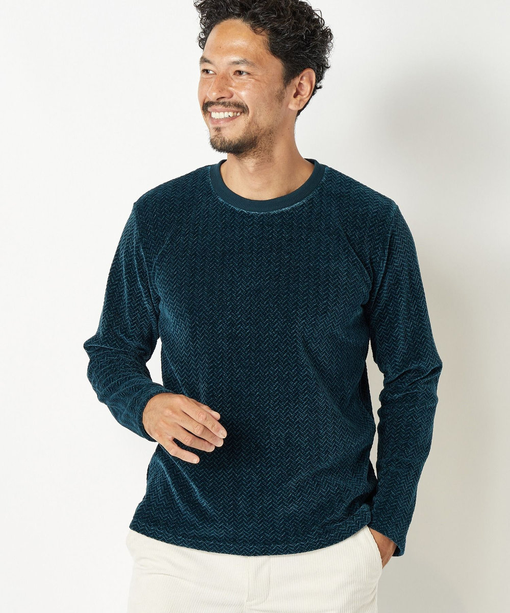 MEN'S BIGI モールジャガードクルーネックカットソー グリーン