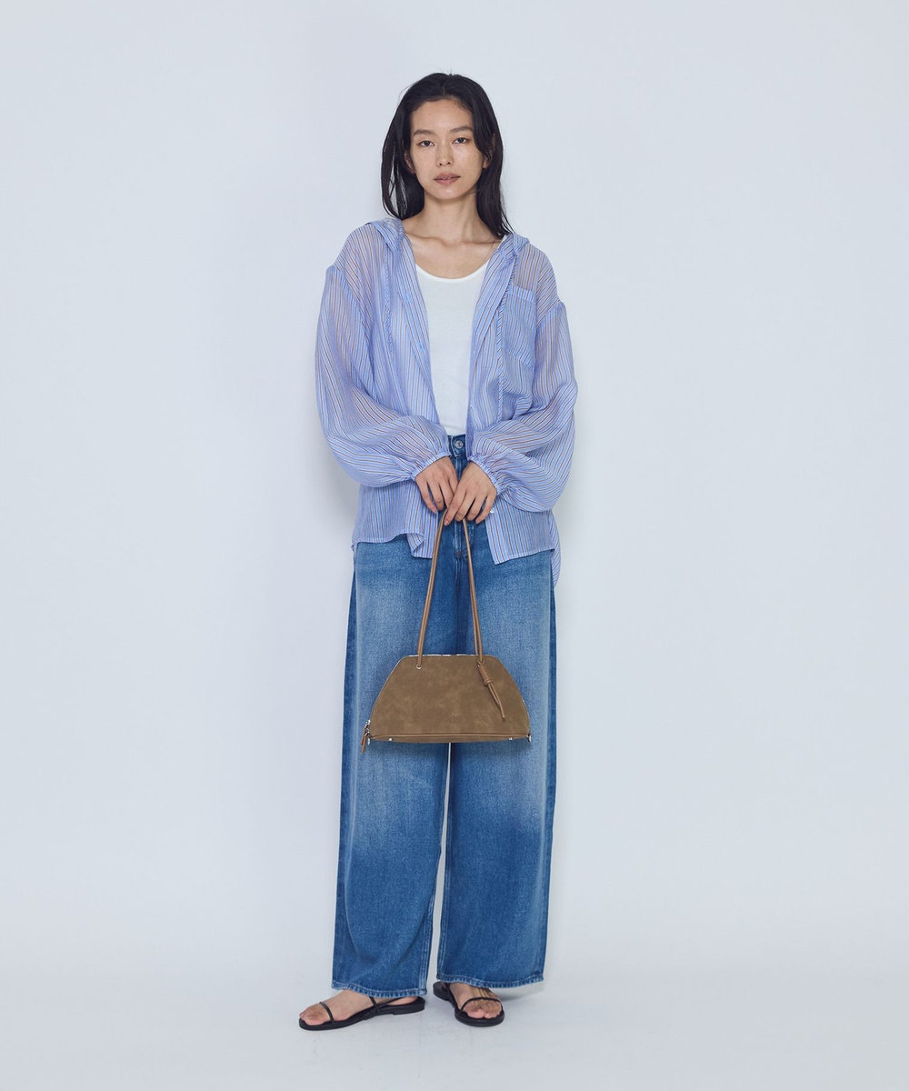 1er Arrondissement シアーマルチストライプフードシャツ ブルー