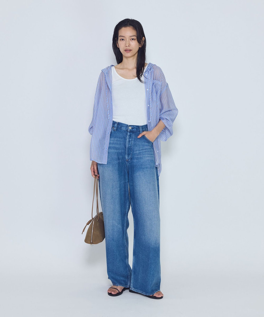 1er Arrondissement シアーマルチストライプフードシャツ ブルー