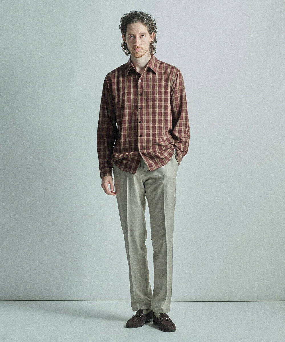 MEN'S BIGI ドビーチェックカジュアルシャツ ワイン