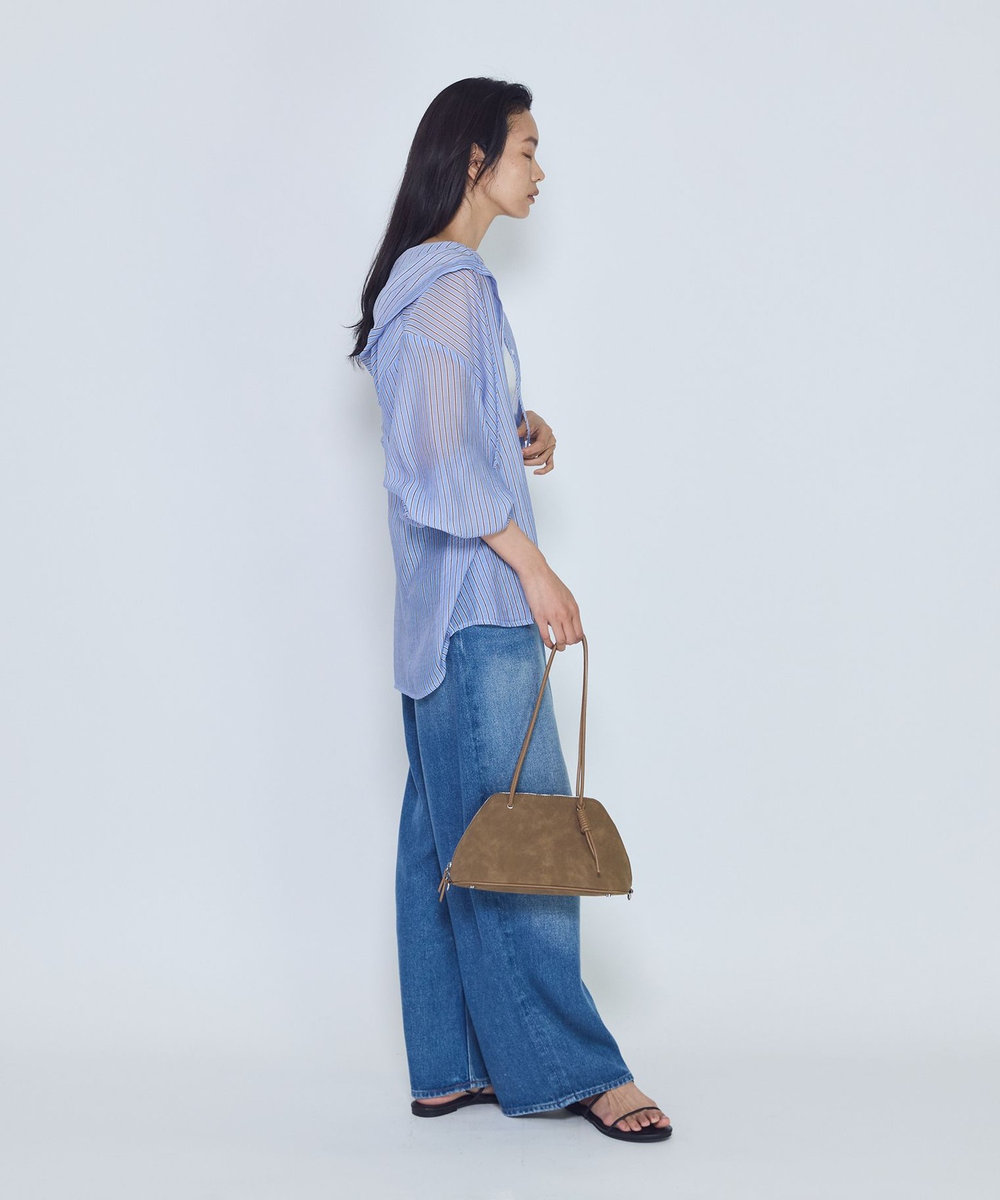 1er Arrondissement シアーマルチストライプフードシャツ ブルー