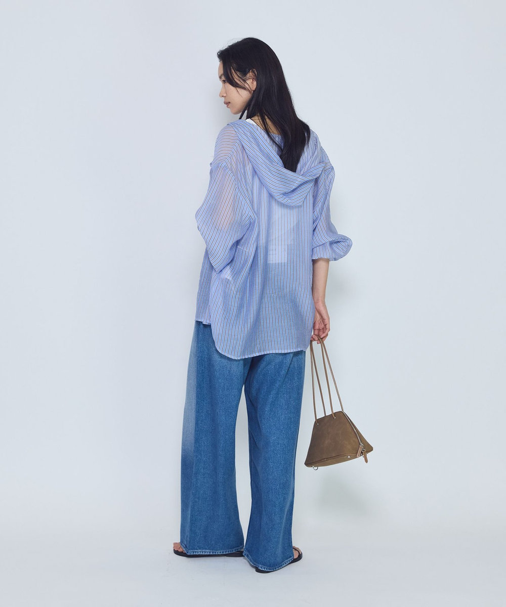 1er Arrondissement シアーマルチストライプフードシャツ ブルー