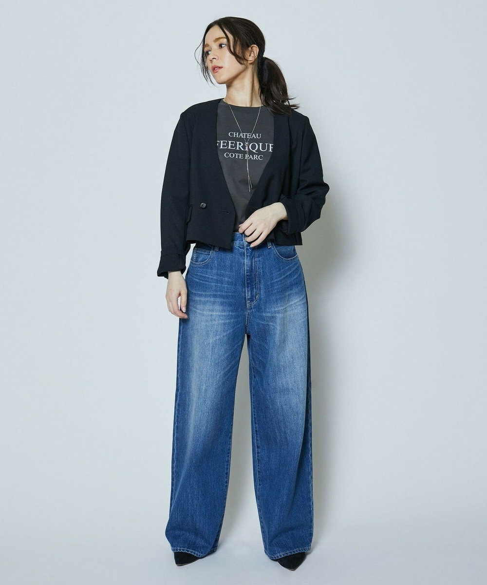 feerique 麻調メッシュノーカラーショートジャケット ブラック