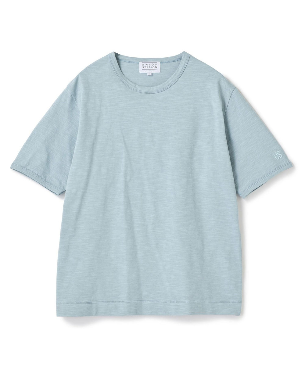 UNION STATION スラブ天竺袖刺繍Tシャツ サックスブルー