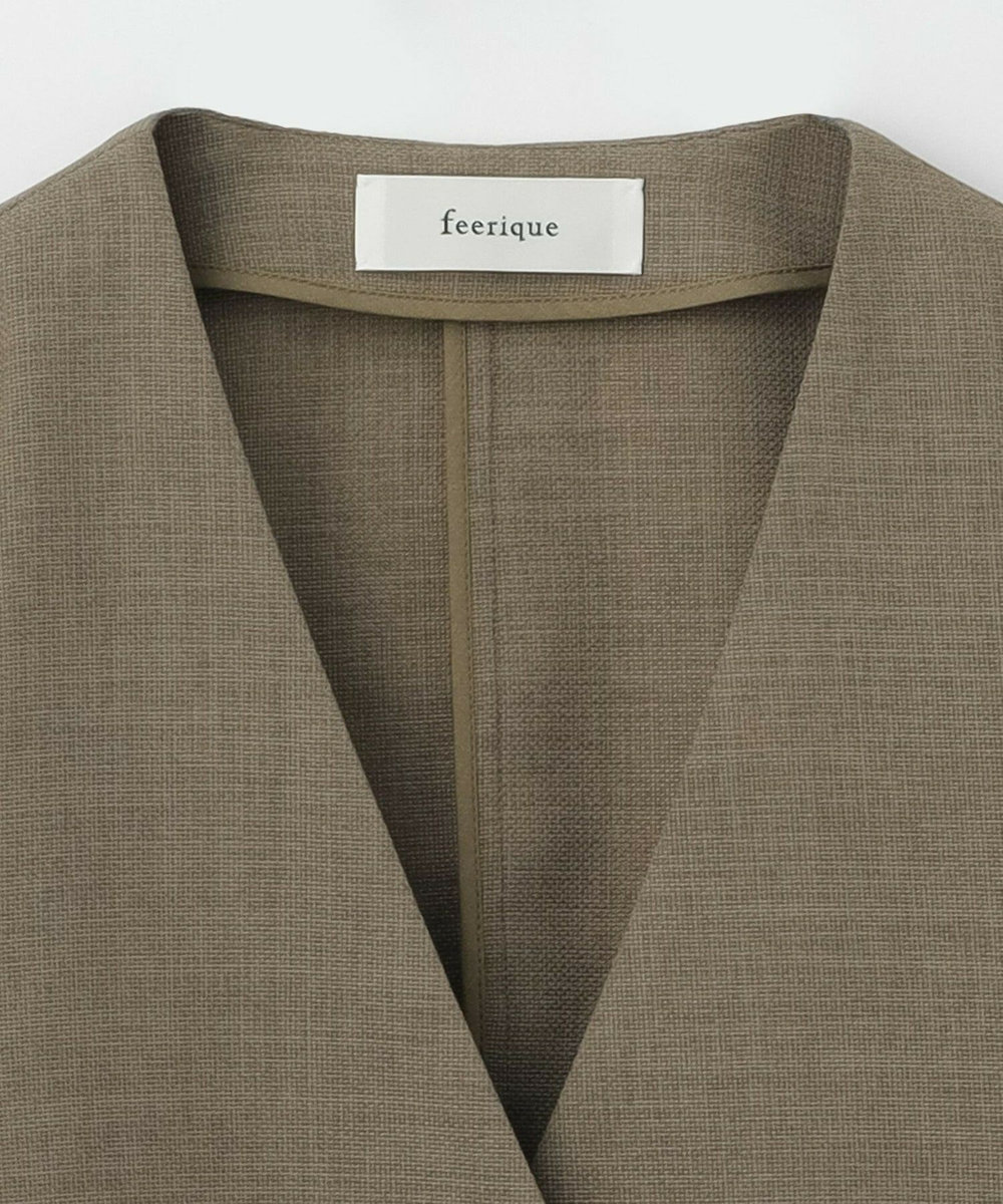 feerique 麻調メッシュノーカラーショートジャケット ベージュ