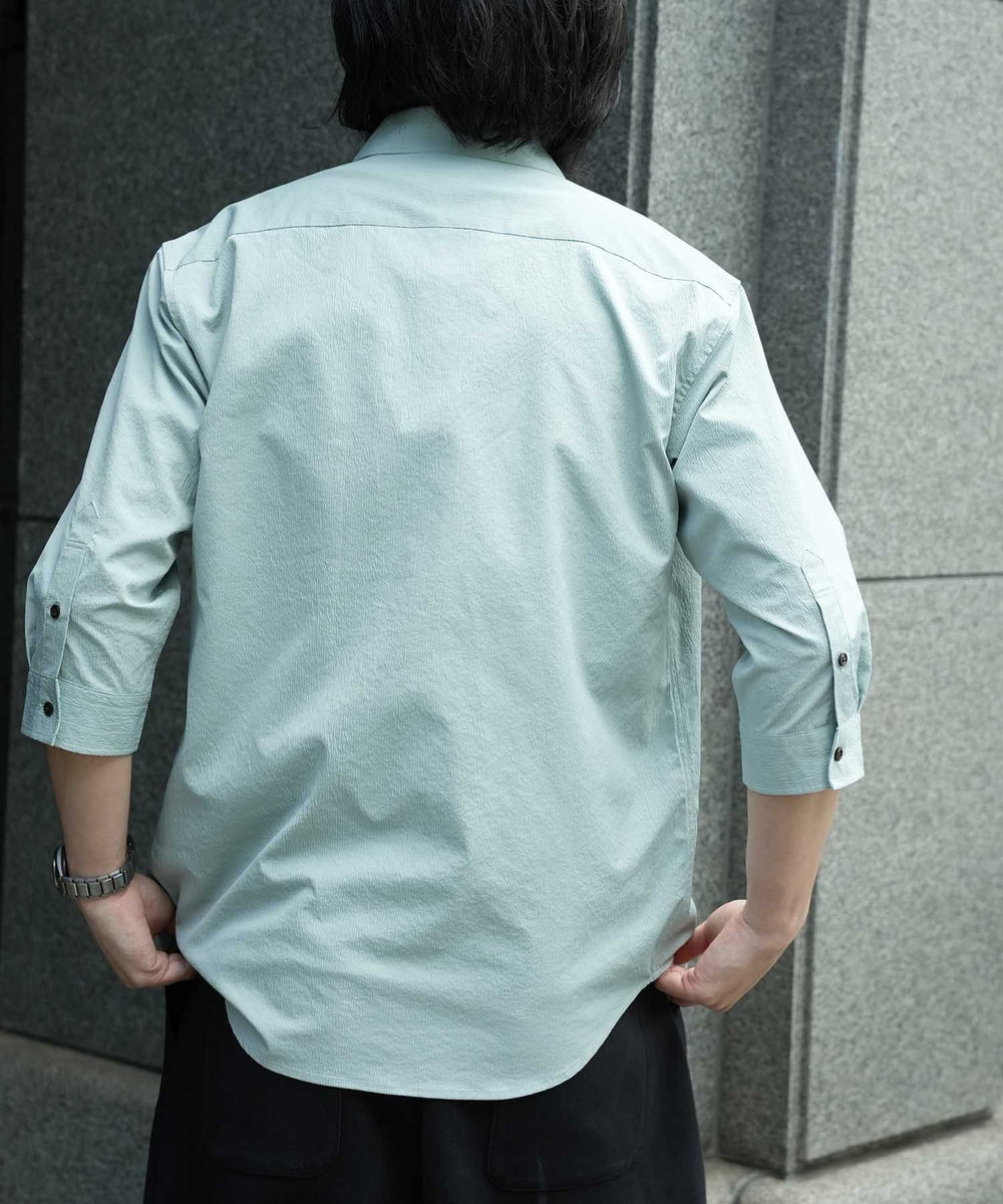 UNION STATION 【抗菌・UVカット】ストレッチワッシャーワイドカラーシャツ ミント