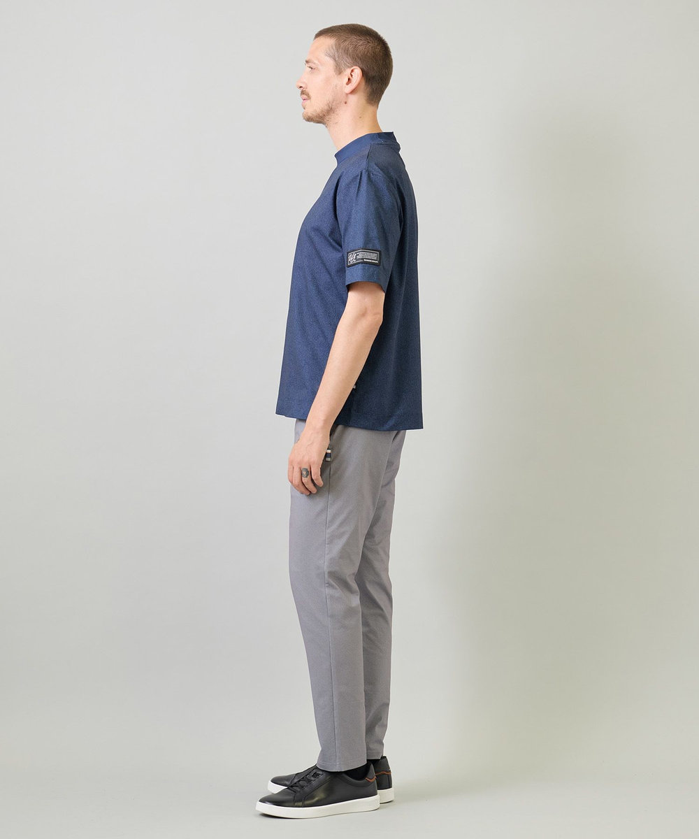 UNION STATION ドットメッシュプリントモックネックTシャツ＜ストレッチ・軽量・ハンドウォッシャブル・通気性＞ ネイビー