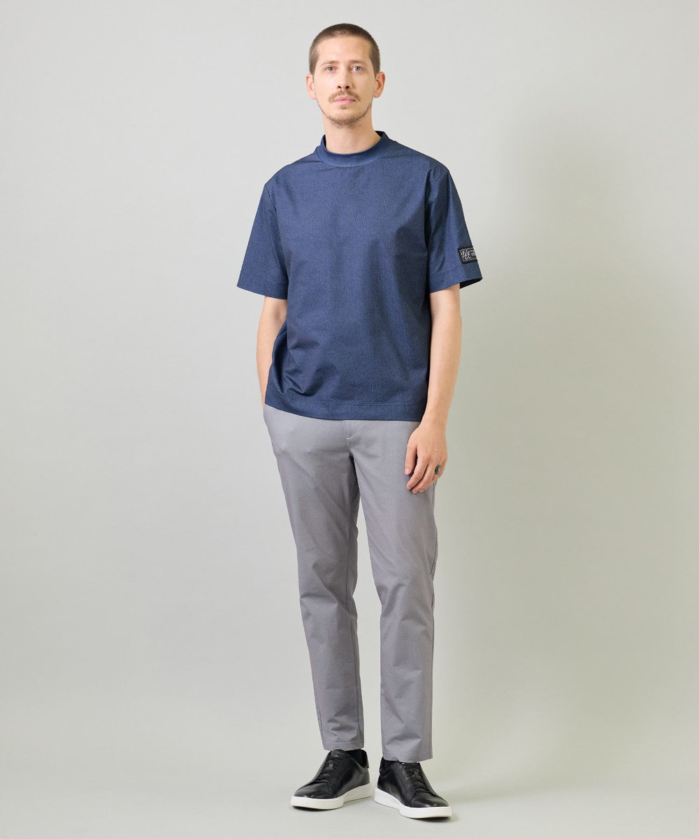 UNION STATION ドットメッシュプリントモックネックTシャツ＜ストレッチ・軽量・ハンドウォッシャブル・通気性＞ ネイビー
