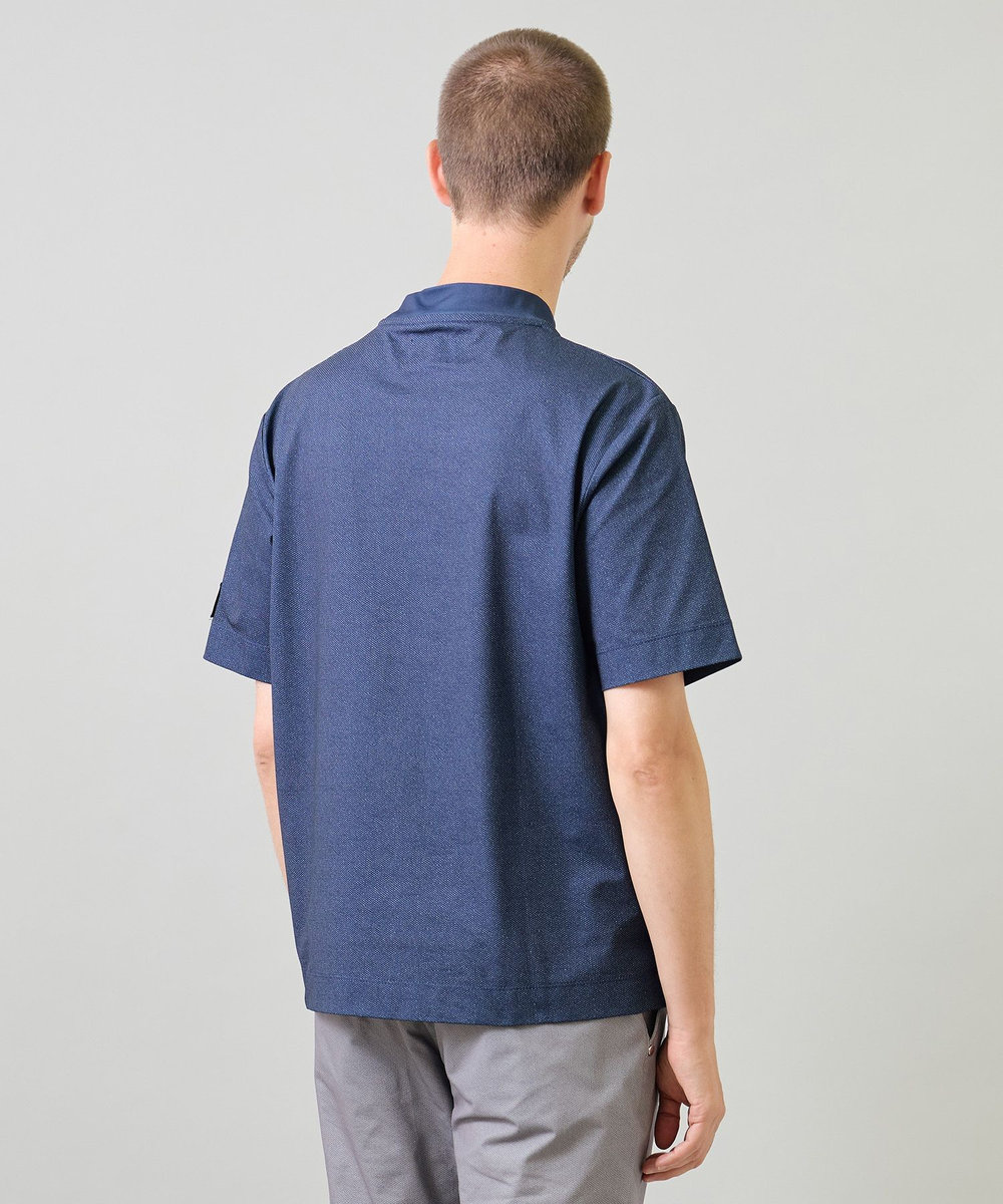 UNION STATION ドットメッシュプリントモックネックTシャツ＜ストレッチ・軽量・ハンドウォッシャブル・通気性＞ ネイビー
