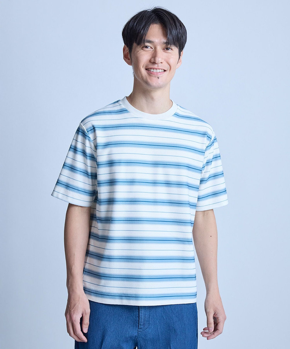 UNION STATION マルチボーダーT〈ストレッチ・マシンウォッシャブル〉 ホワイト系その他
