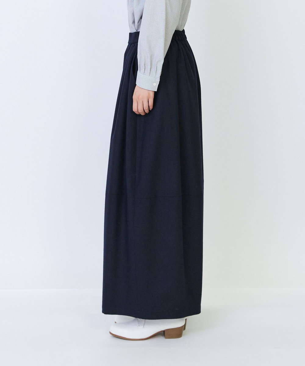 LOISIR ウール混ツイードボトルシルエットパンツ ネイビー