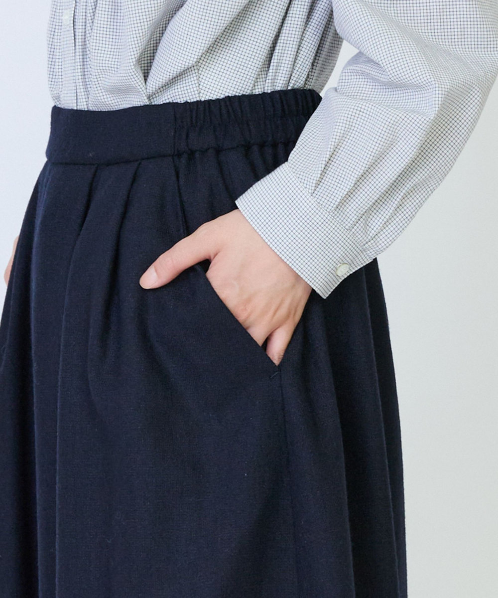 LOISIR ウール混ツイードボトルシルエットパンツ ネイビー