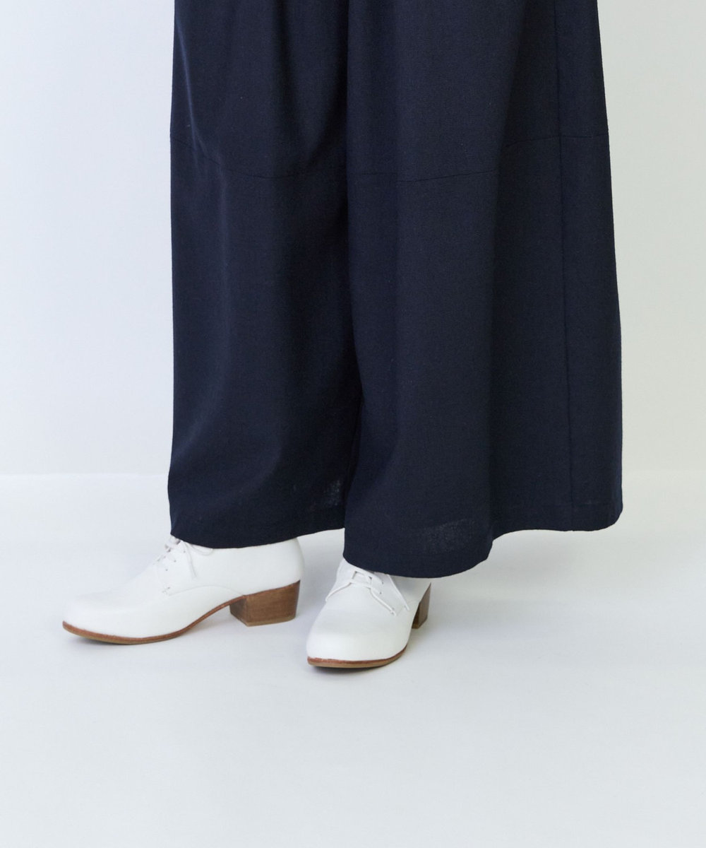 LOISIR ウール混ツイードボトルシルエットパンツ ネイビー