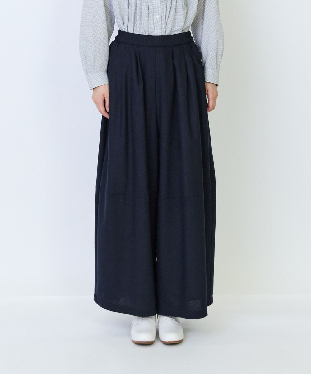 LOISIR ウール混ツイードボトルシルエットパンツ ネイビー