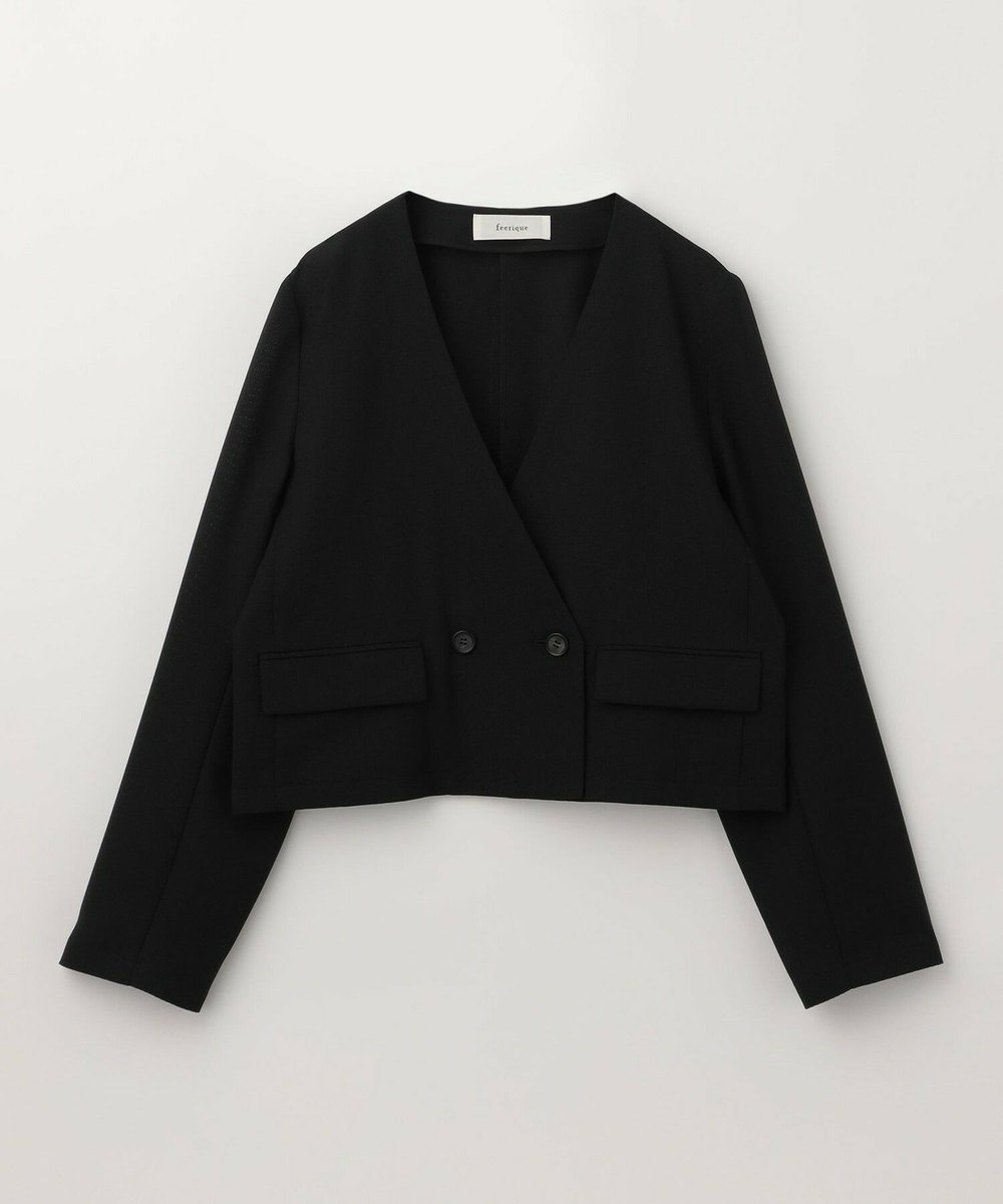 feerique 麻調メッシュノーカラーショートジャケット ブラック