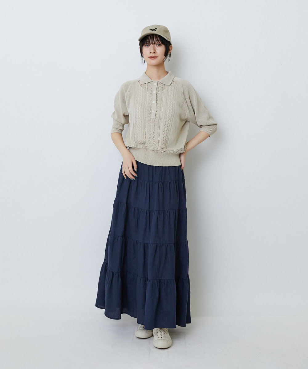 LOISIR エステル和紙透かし柄ポロニット ベージュ