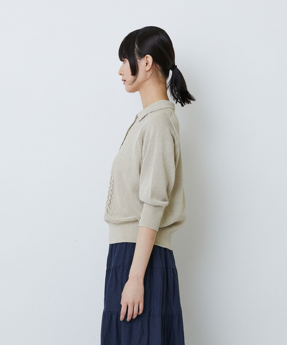 LOISIR エステル和紙透かし柄ポロニット ベージュ