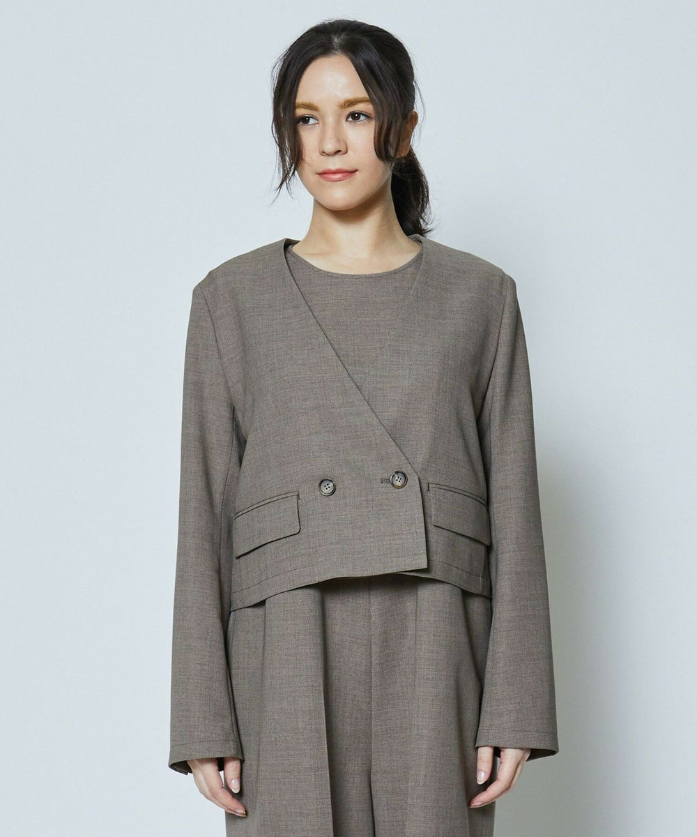 feerique 麻調メッシュノーカラーショートジャケット ベージュ