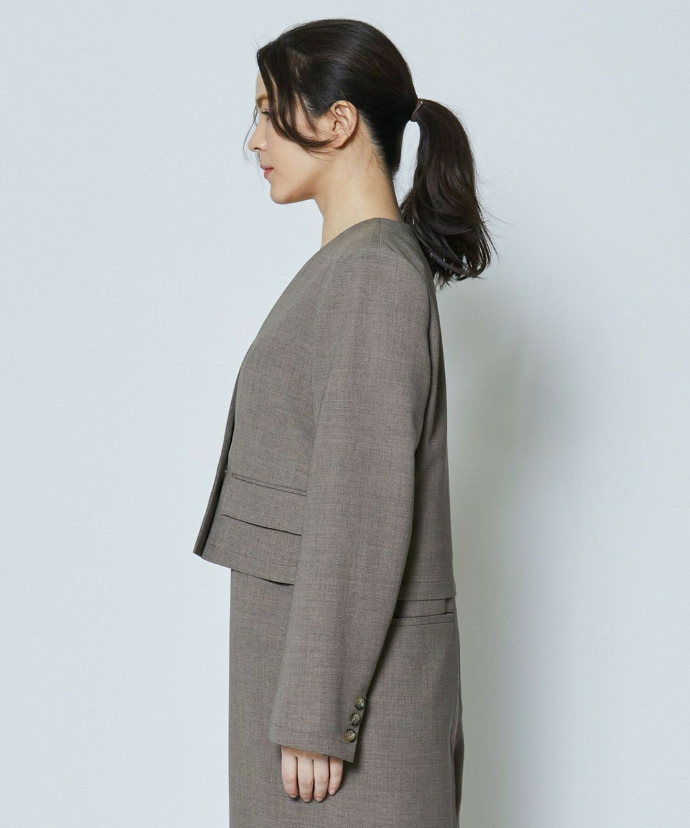 feerique 麻調メッシュノーカラーショートジャケット ベージュ