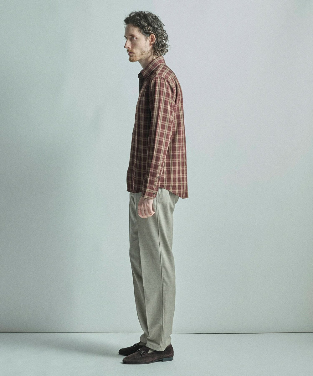 MEN'S BIGI ドビーチェックカジュアルシャツ ワイン