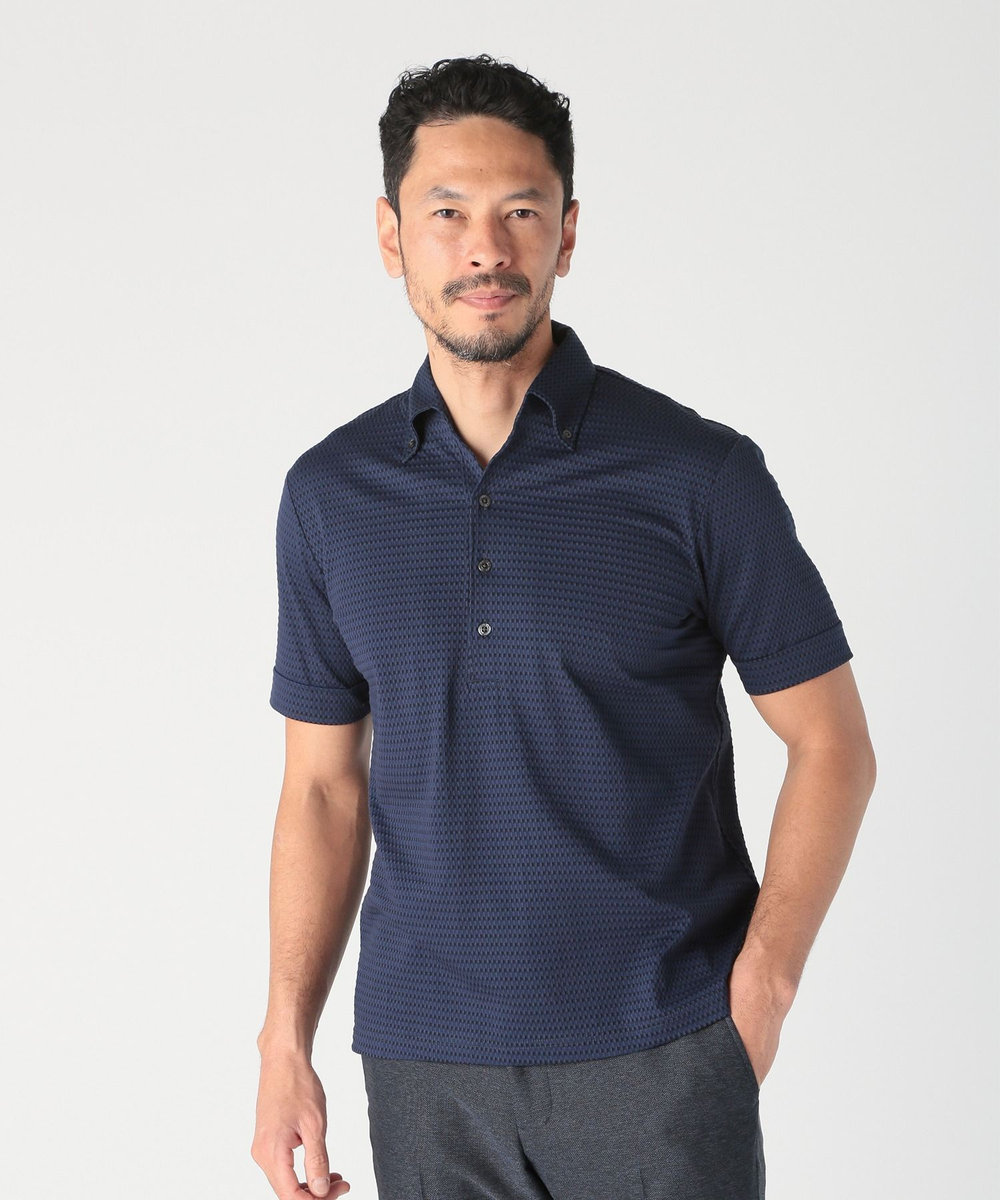 MEN'S BIGI 【ACTIVE TAILOR】サッカー織りポロシャツ<COOL MAX/吸水速乾> ネイビー