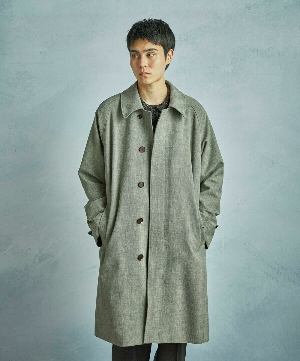 MEN'S BIGI ヘリンボーンダブルクロス ステンカラーコート＜2WAYストレッチ＞ ベージュ