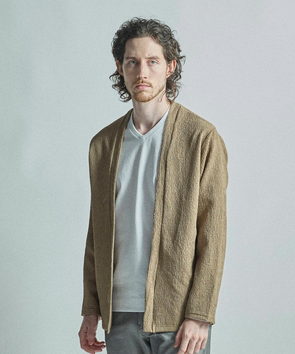 MEN'S BIGI ワッフルシアサッカー素材カーディガン ベージュ