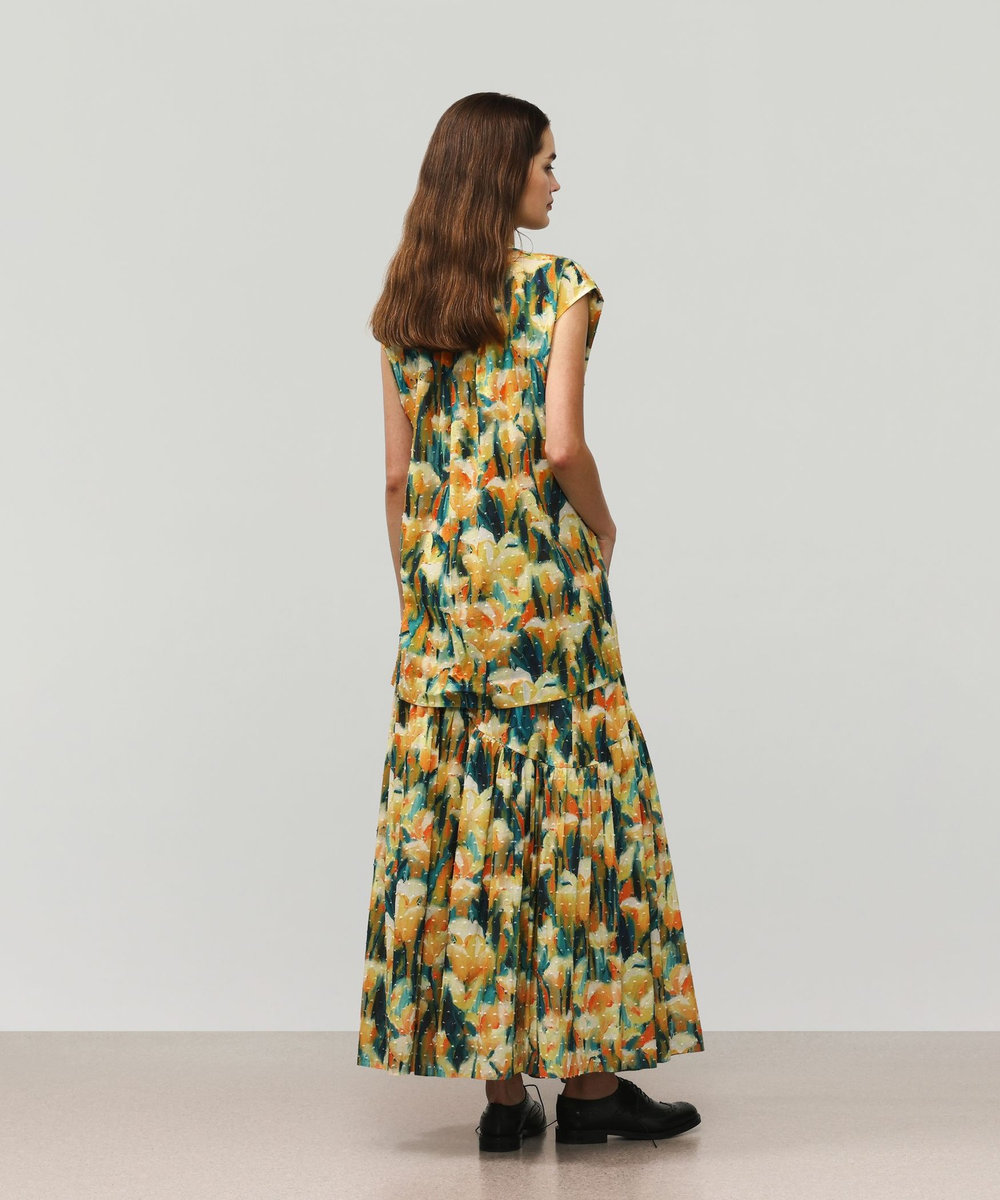DÉPAREILLÉ DOT JACQUARD FLOWER SLEEVELESS BLOUSE / ドットジャガードフラワースリーブレスブラウス イエロー