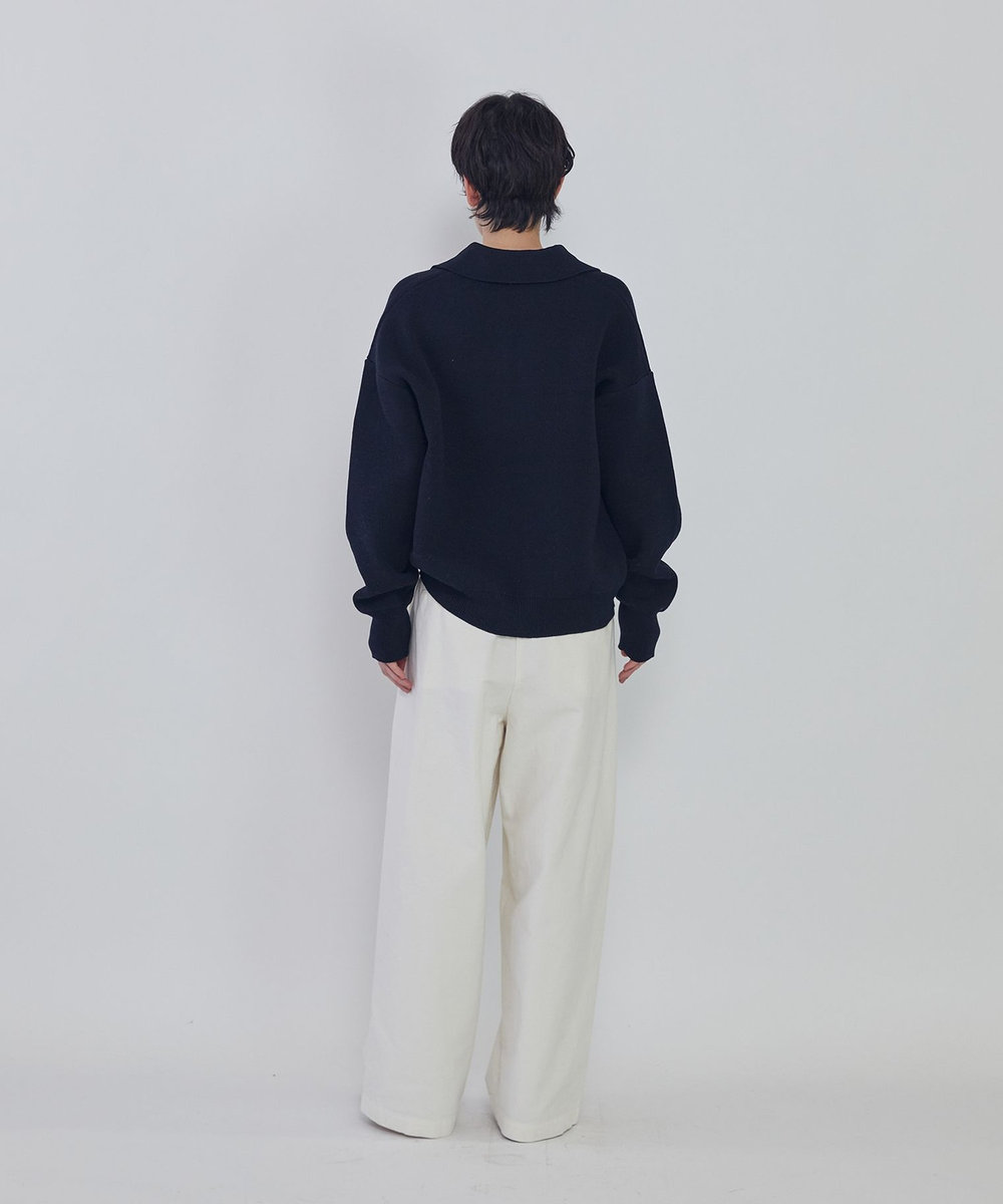 1er Arrondissement レースアップポロニットプルオーバー ネイビー