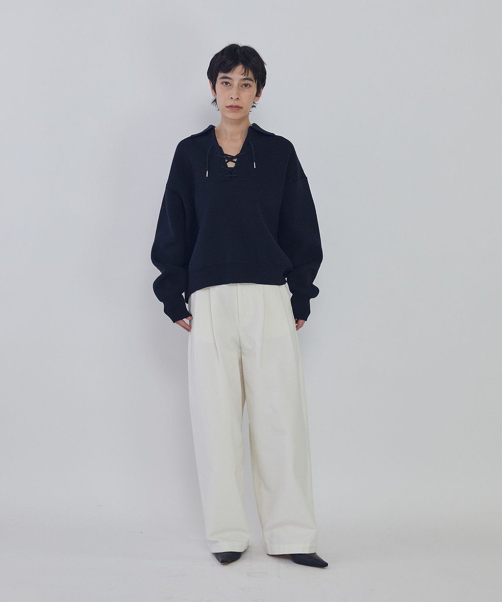 1er Arrondissement レースアップポロニットプルオーバー ネイビー