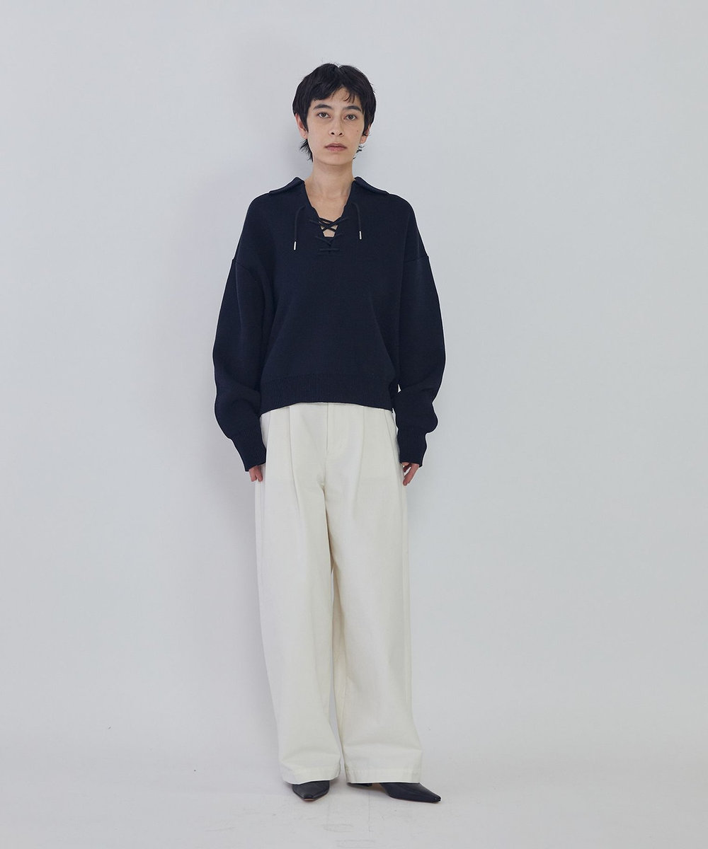 1er Arrondissement レースアップポロニットプルオーバー ネイビー
