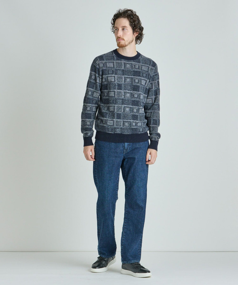 MEN'S BIGI リンクスジャカード クルーネックニット ネイビー