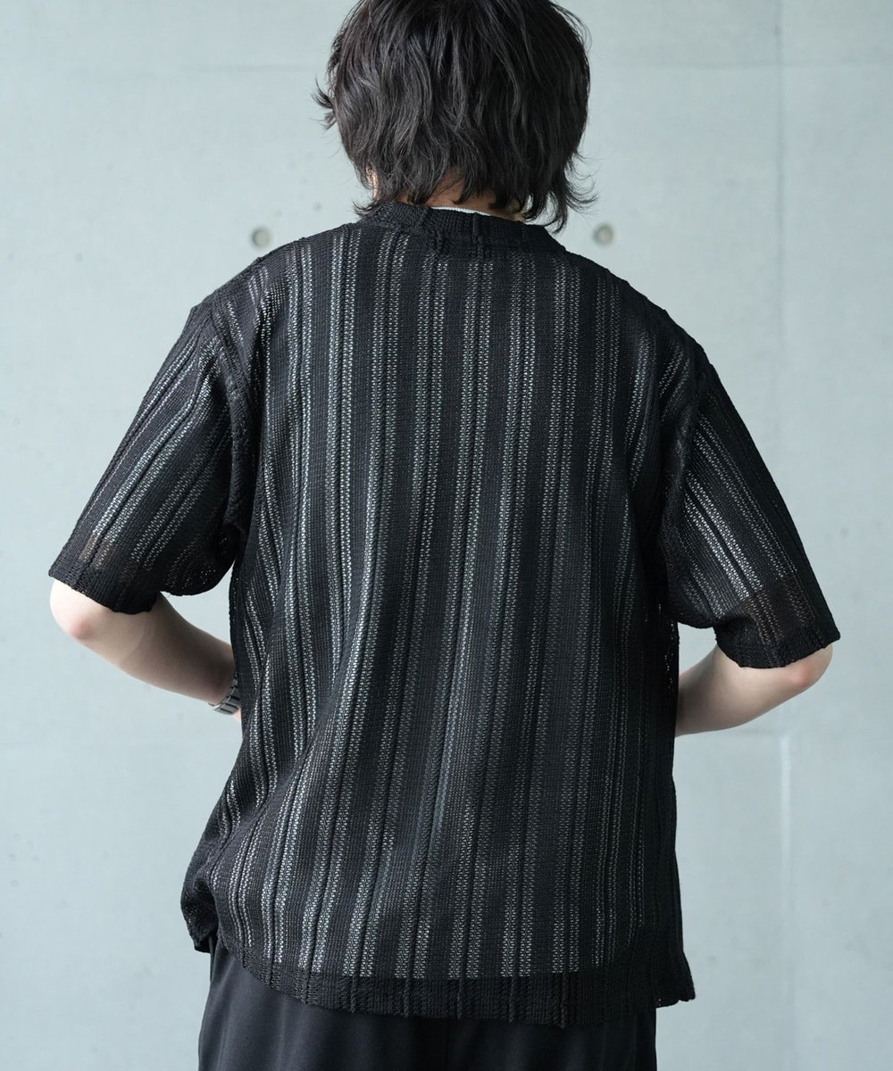 UNION STATION *WEB限定　シアジャガード ストライプカーディガン ブラック